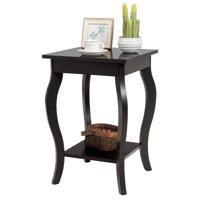 Nachtkastje met Plank 2 Niveaus Bijzettafel van Hout met Gebogen Poten Laptoptafel Banktafel voor Woonkamer Slaapkamer (Bruin)