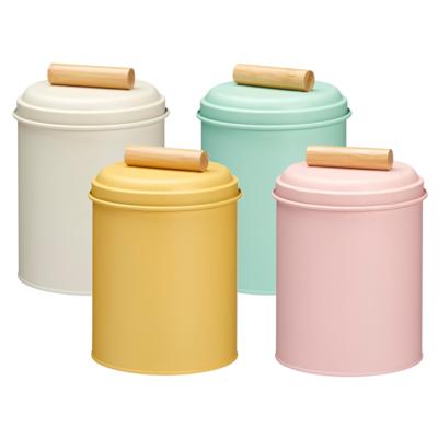 Voorraadpotten set - 4x - koekjes bewaarblik - 14 x 20 cm - metaal - div. kleuren Voorraadpotten set - 4x - koekjes bewaarblik - 14 x 20 cm - metaal - div. kleuren