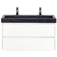 Dante Badmeubelset 100 cm - Wit Hoogglans - Wastafel Hardsteen Wit Lucca 2 Kraangaten