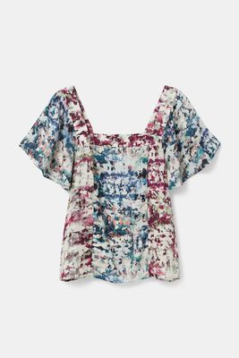 Blouse met ruches en camouflage - BLUE - S Blouse met ruches en camouflage - BLUE - S