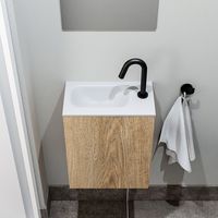 Zaro Polly toiletmeubel 40cm eiken met witte wastafel met kraangat rechts - thumbnail