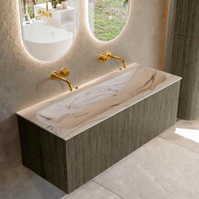Badmeubel Mondiaz Kurve-Dlux | 120 cm | Meubelkleur Shadow | Wastafelkleur Nata | Solid surface | Wasbak midden spoelbak | Zonder kraangat(en)