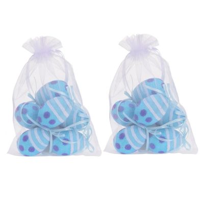 Set van 12x decoratie paaseieren hangend - blauw glitter - piepschuim - 6 cm