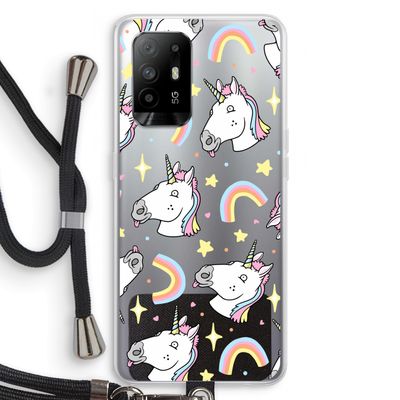 Rainbow Unicorn: Oppo A95 5G Transparant Hoesje met koord