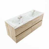 MONDIAZ VICA-DLUX 120cm badmeubel onderkast Washed Oak 4 lades. Inbouw wastafel CLOUD dubbel zonder kraangat, kleur Frappe, en spiegel model SPOT - thumbnail