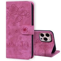 iPhone 13 Pro hoesje - Bookcase - Koord - Pasjeshouder - Portemonnee - Camerabescherming - Bloemenpatroon - Kunstleer - Roze