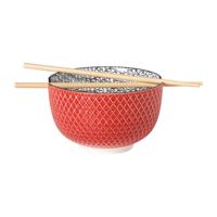 Schaaltje met eetstokjes Amira - rood/zwart - ø15x9 cm