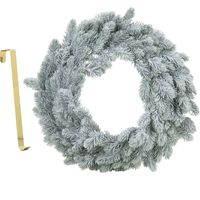 Kerstkrans groen met sneeuw 46 cm kunststof incl. deurhanger   -