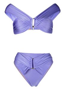 Noire Swimwear bikini froncé à taille haute - Violet