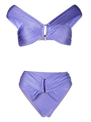 Noire Swimwear bikini froncé à taille haute - Violet