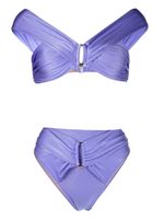 Noire Swimwear bikini froncé à taille haute - Violet