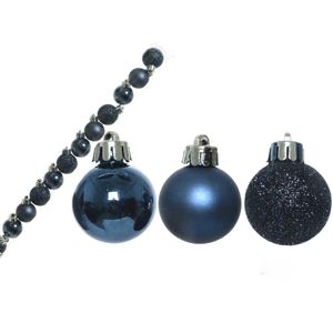 14x stuks kunststof kerstballen donkerblauw 3 cm glans/mat/glitter