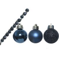 14x stuks kunststof kerstballen donkerblauw 3 cm glans/mat/glitter