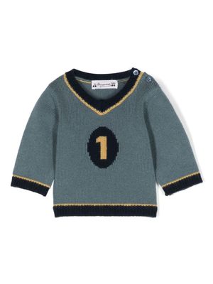 Bonpoint pull en laine intarsia à col v - Bleu