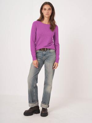 Basic trui met boothals van cashmere wolmix