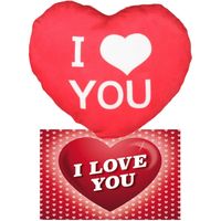 I Love You Set - Hartjes kussen met ansichtkaart - Rood - 30 cm - thumbnail