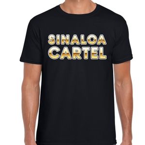 Drugscartel Sinaloa Cartel tekst t-shirt zwart en goud heren