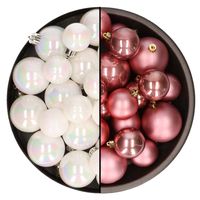 Kerstversiering kunststof kerstballen mix oud roze/parelmoer wit 4-6-8 cm pakket van 68x stuks - thumbnail