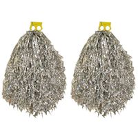 2x Stuks cheerball/pompom zilver met ringgreep 33 cm