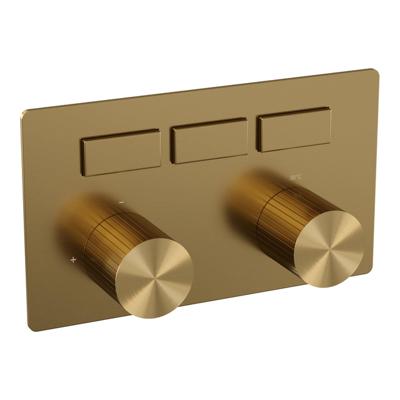 BRAUER Stripe 3-weg Inbouwthermostaat - drukknoppen - in- en afbouwdelen - goud geborsteld PVD 5-GG-356