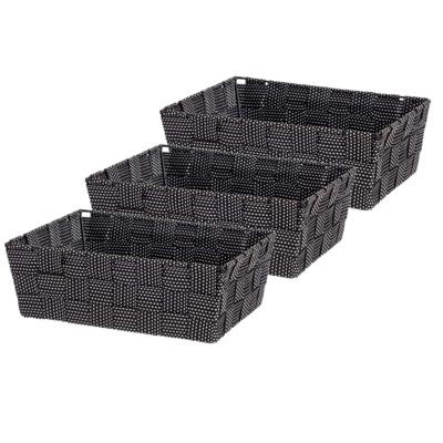 Kast/badkamer opbergmandjes - Set van 3x stuks - zwart - 24 x 20 x 8 cm - opbergmanden