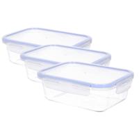 CM Vershoudbakje/lunchbox - 3x - luchtdicht - met clips - glas - 21 x 15 x 7 cm - 1000 ml