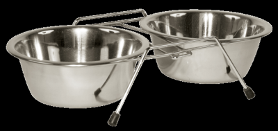 Rvs Voerbak Twin Feeder 2 X 450 Ml