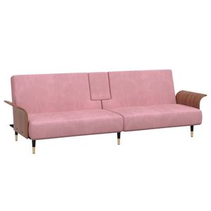 The Living Store Slaapbank Velvet - Roze (224x89x70 cm) Verstelbare rugleuning - inklapbare theetafel - stevig frame