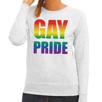 Gay pride regenboog tekst sweater grijs voor dames - thumbnail