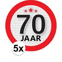 5x 70 jaar leeftijd sticker - rond - dia 9 cm - 70 jaar verjaardag/jubileum/leeftijd versiering