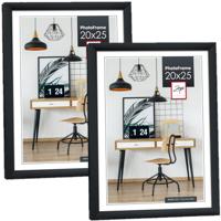 Fotolijst - 2x stuks - zwart - 26 x 21 x 2 cm - kunststof - geschikt voor een foto van 20 x 25 cm