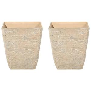 Beliani - DELOS - Bloempot set van 2 - Beige - 39 cm - Stenenmix