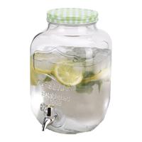 Drankdispenser/limonadetap - met tapje - glas - 4 liter - groen/wit geblokte dop - 15 x 26 cm - thumbnail