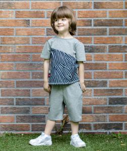 Short Pants Grey Pockets Abstract Stripes