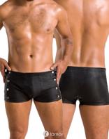 * PASSION MENSWEAR Zwarte lederlook Heren short, PA048