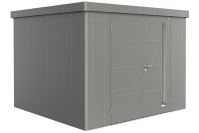 Biohort Metalen tuinhuis Neo - Dubbele deur - Kwartsgrijs - 3C (292x292 cm)- Plat dak- Metaal- Biohort