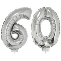 60 jaar leeftijd feestartikelen - versiering cijfers - ballonnen op stokje - van 41 cm