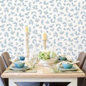 Noordwand behang evergreen leaves wit en blauw