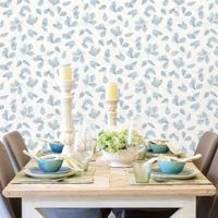Noordwand behang evergreen leaves wit en blauw