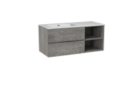 Storke Edge zwevend badmeubel 120 x 52 cm beton donkergrijs met Diva asymmetrisch linkse wastafel in composietmarmer hoogglans wit