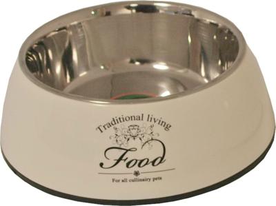 Hondeneetbak plastic/RVS water/food 18 cm beige - Gebr de boon