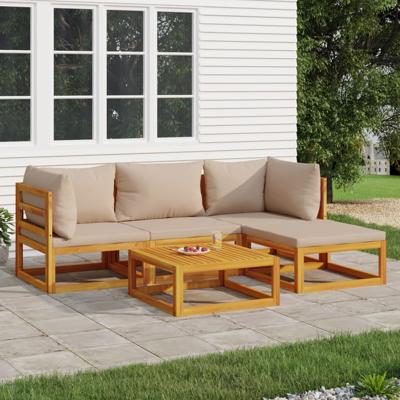 5-delige Loungeset met kussens massief hout taupe