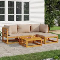 5-delige Loungeset met kussens massief hout taupe