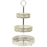 Etagere 3 laags - goud - metaal - D25 x H46 cm - Hightea - Taartjes - Decoratief - Serveerschaal