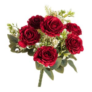 Chaks Huwelijksboeket Rozen - kunstbloemen - rood - H43 cm - Kunstbloemen