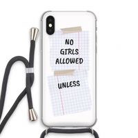 No Girls Allowed Unless: iPhone X Transparant Hoesje met koord