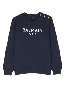 Balmain Kids sweat en coton à logo imprimé - Bleu