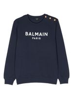 Balmain Kids sweat en coton à logo imprimé - Bleu