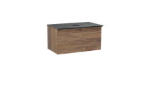 Balmani Forma zwevend badmeubel 90 x 55 cm amerikaans notenhout met Facetta enkel wastafelblad in graniet zwart graniet Horizontale symmetrische rechte ribbel