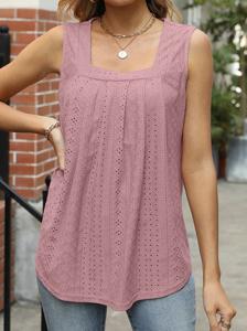 Square Neck Casual Plain Loose Tank Top